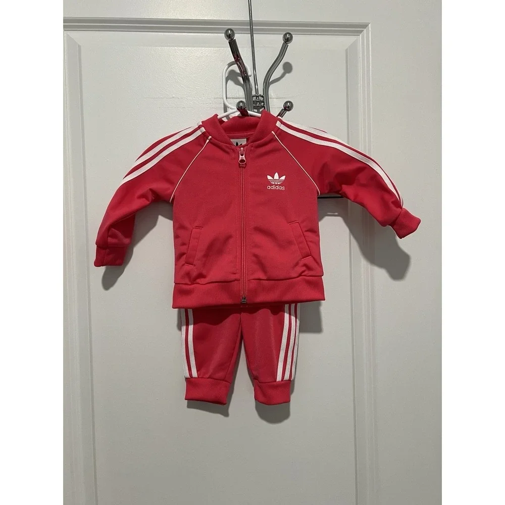Adidas Baby Girl‎ Track Suit Pink Size 3-6 Months Striped Athletic Hot Pink Zip